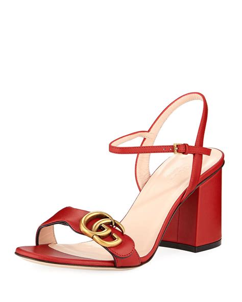 gucci leather gg block-heel sandals red|gucci sandals numeran marcus.